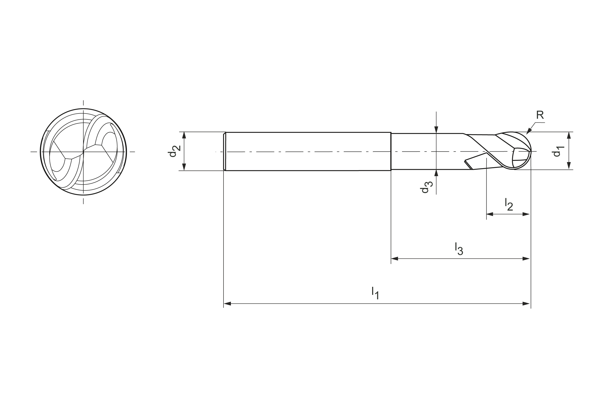 Technical drawing OptiMill®-3D-BN-Hardened