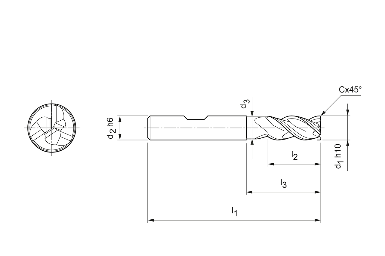 Technical drawing OptiMill®-Alu-HPC